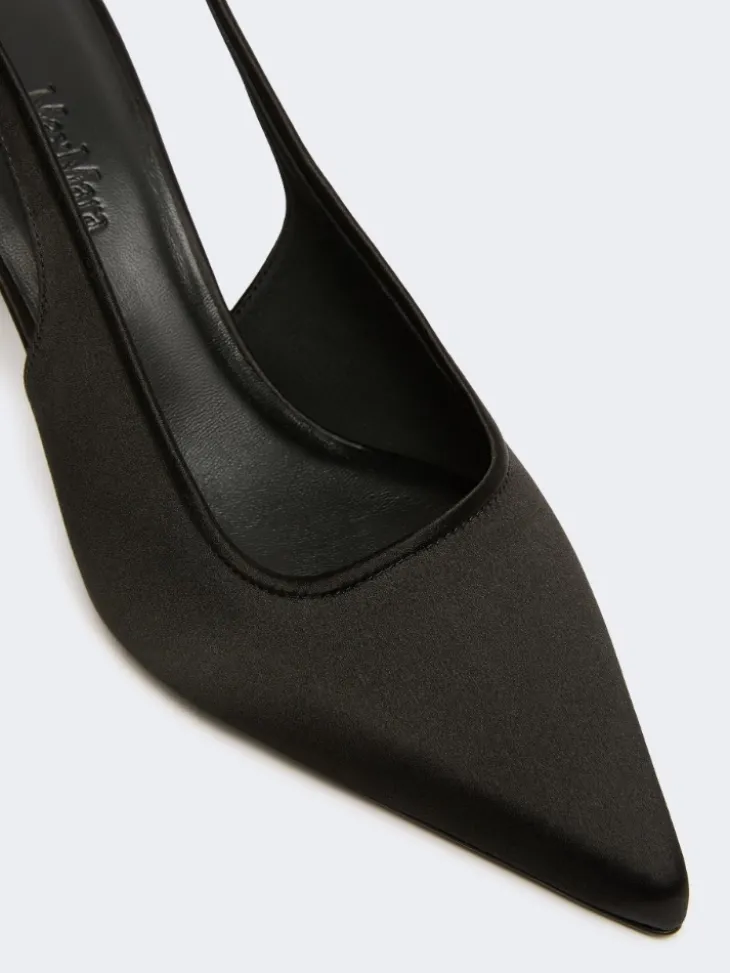 Viscose and silk satin slingbacks - BLACK