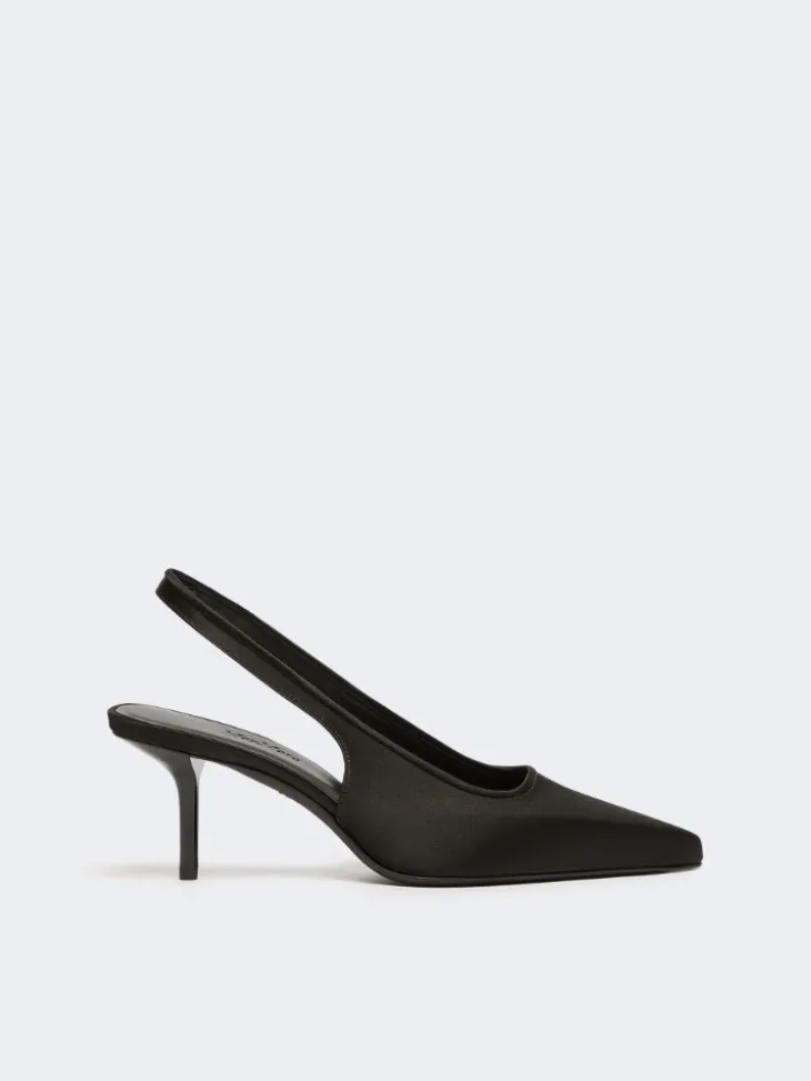 Viscose and silk satin slingbacks - BLACK