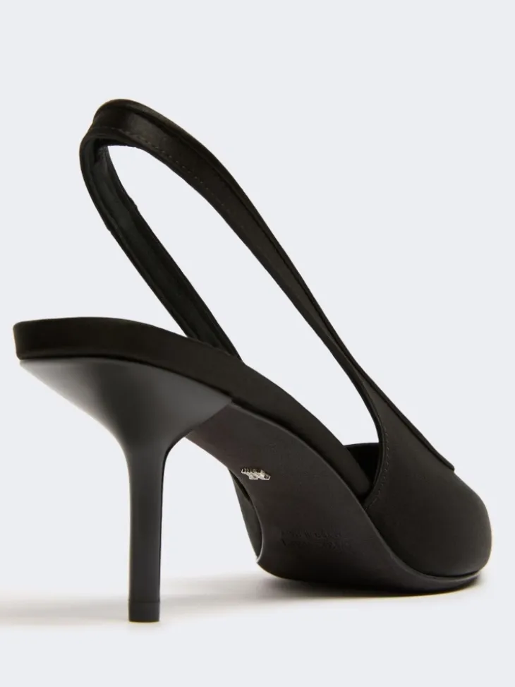 Viscose and silk satin slingbacks - BLACK
