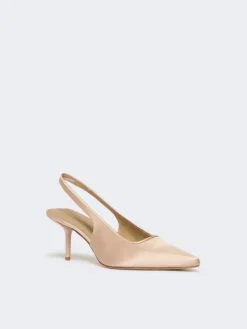Viscose and silk satin slingbacks - POWDER