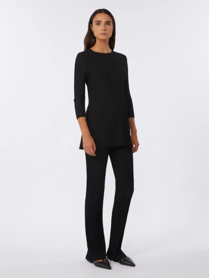 Viscose crêpe yarn rib-knit jumper - BLACK