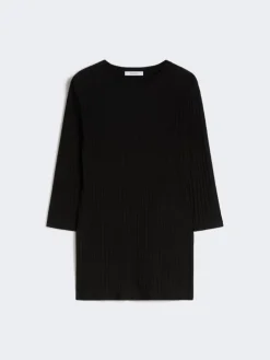 Viscose crêpe yarn rib-knit jumper - BLACK