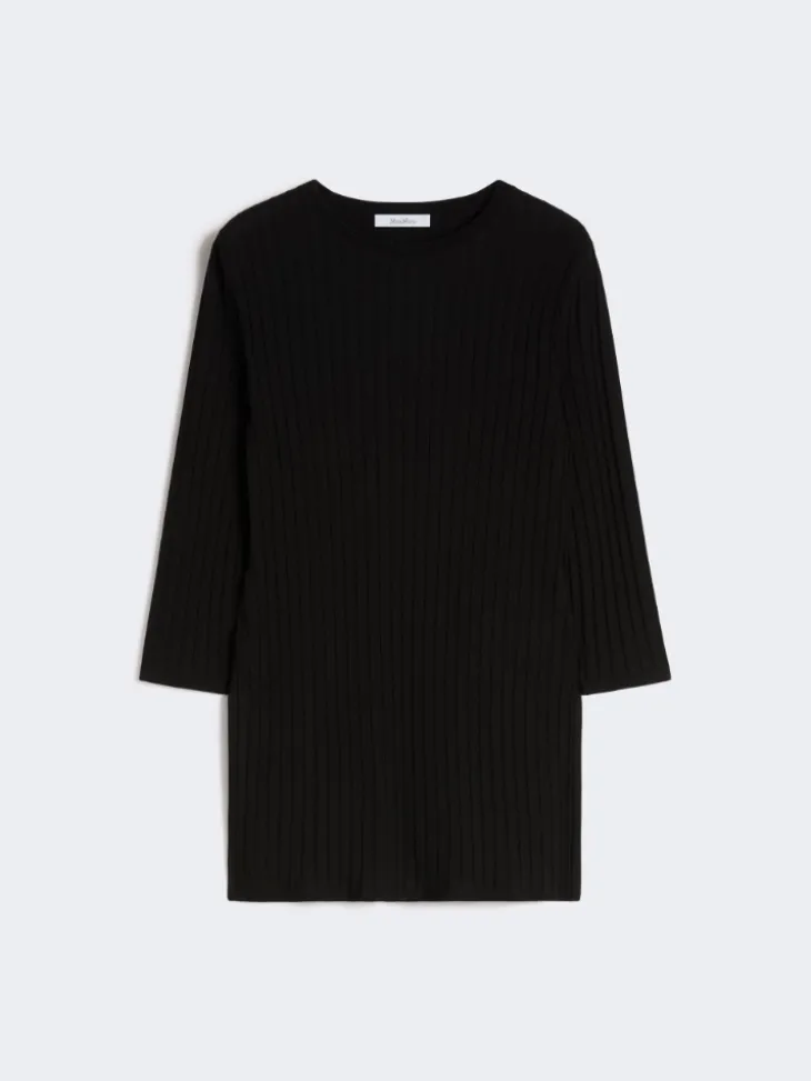 Viscose crêpe yarn rib-knit jumper - BLACK