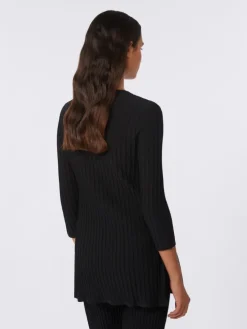 Viscose crêpe yarn rib-knit jumper - BLACK