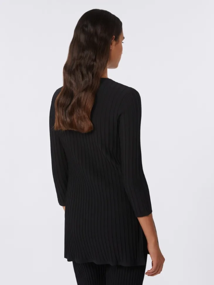 Viscose crêpe yarn rib-knit jumper - BLACK