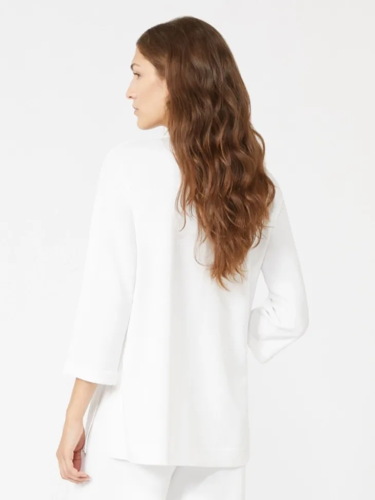 Viscose crêpe yarn V-neck jumper - OPTICAL WHITE