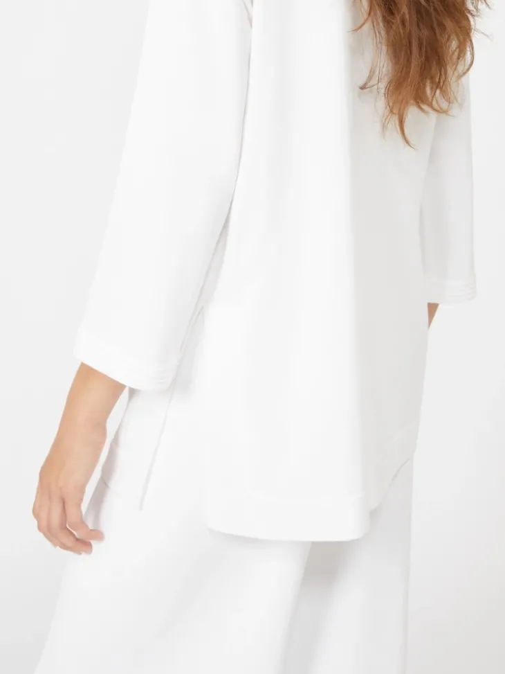 Viscose crêpe yarn V-neck jumper - OPTICAL WHITE