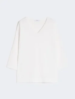 Viscose crêpe yarn V-neck jumper - OPTICAL WHITE