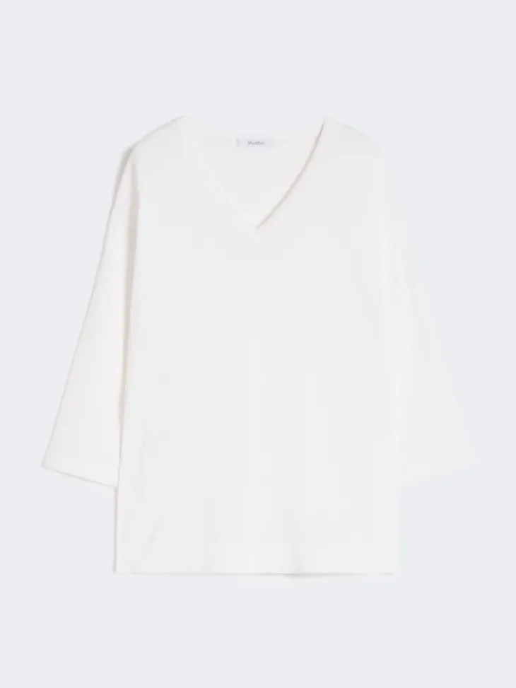 Viscose crêpe yarn V-neck jumper - OPTICAL WHITE