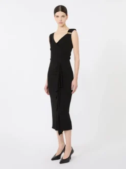 Viscose jersey midi dress - BLACK
