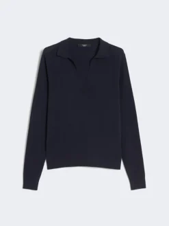 Viscose polo-neck sweater - NAVY