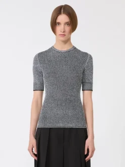 Viscose short-sleeved mesh jumper - WHITE BLACK