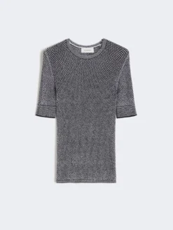 Viscose short-sleeved mesh jumper - WHITE BLACK