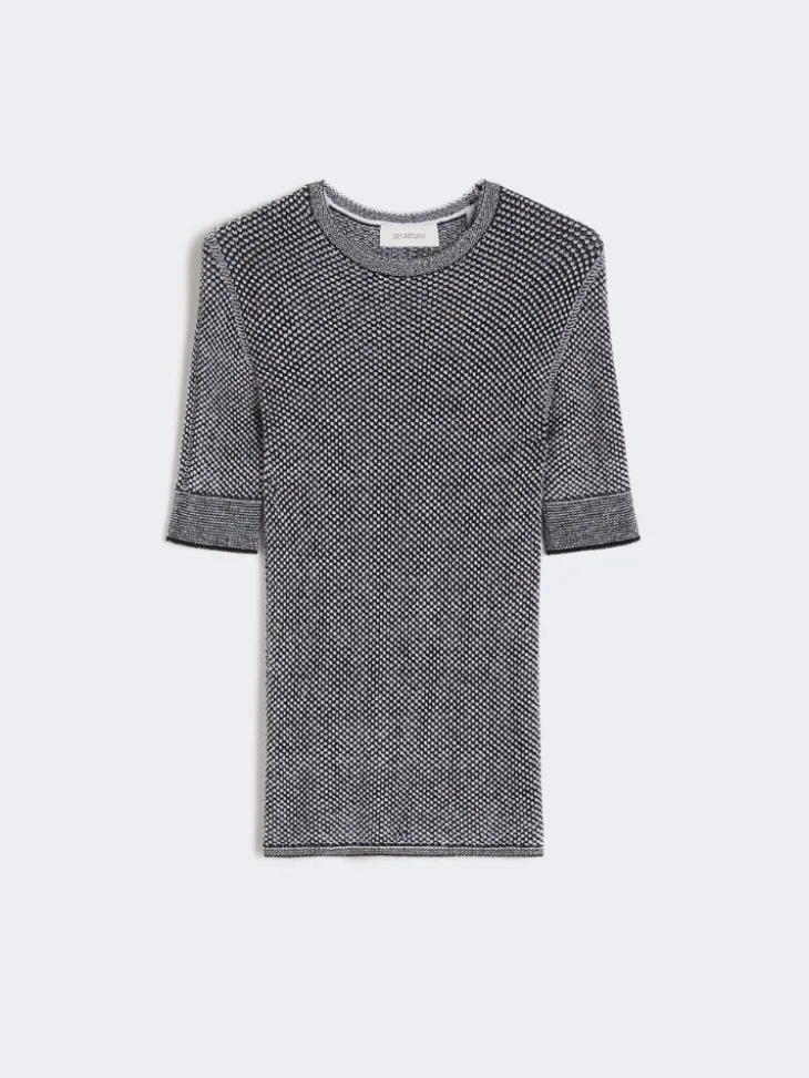 Viscose short-sleeved mesh jumper - WHITE BLACK