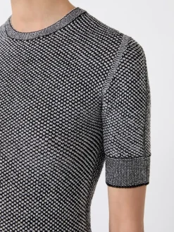 Viscose short-sleeved mesh jumper - WHITE BLACK