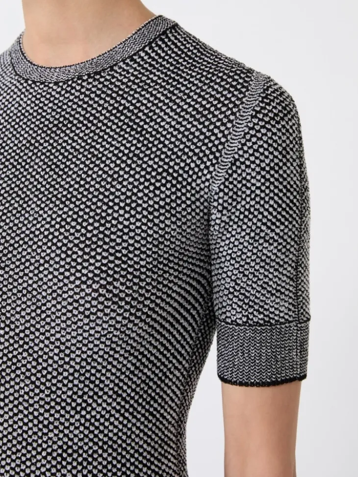 Viscose short-sleeved mesh jumper - WHITE BLACK