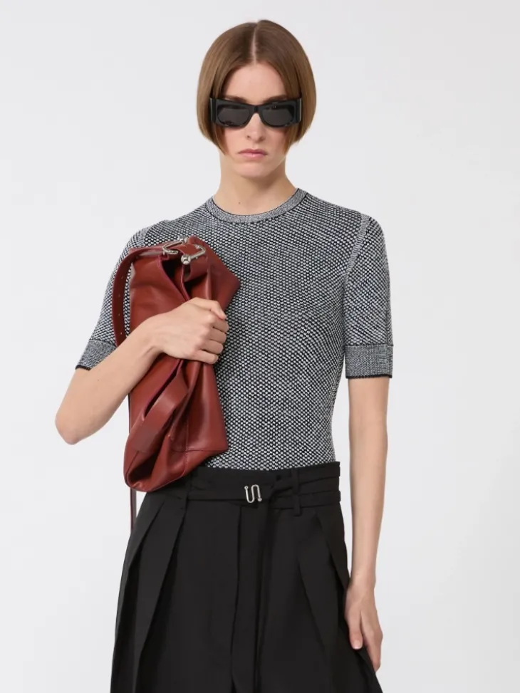 Viscose short-sleeved mesh jumper - WHITE BLACK