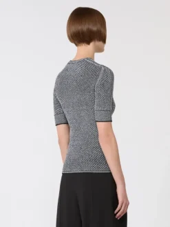 Viscose short-sleeved mesh jumper - WHITE BLACK