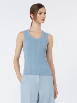 Viscose yarn sleeveless jumper - LIGHT BLUE