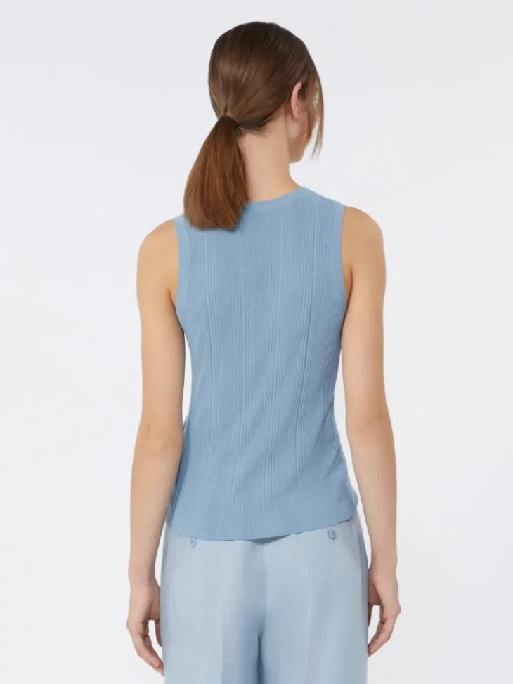 Viscose yarn sleeveless jumper - LIGHT BLUE