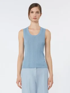 Viscose yarn sleeveless jumper - LIGHT BLUE