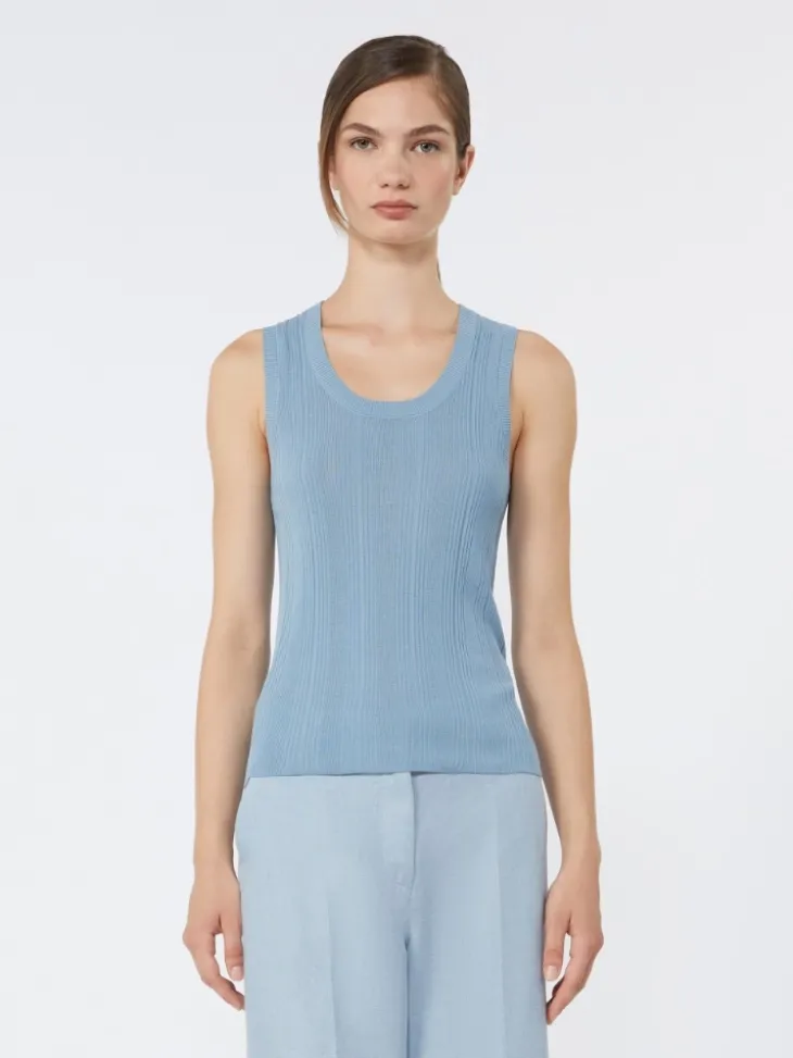 Viscose yarn sleeveless jumper - LIGHT BLUE