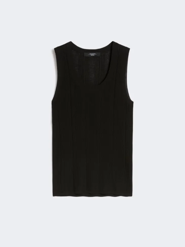 Viscose yarn sleeveless jumper - BLACK