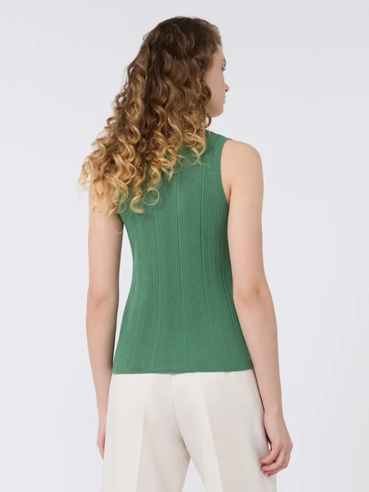 Viscose yarn sleeveless jumper - GREEN
