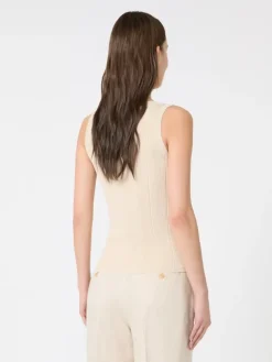 Viscose yarn sleeveless jumper - BEIGE