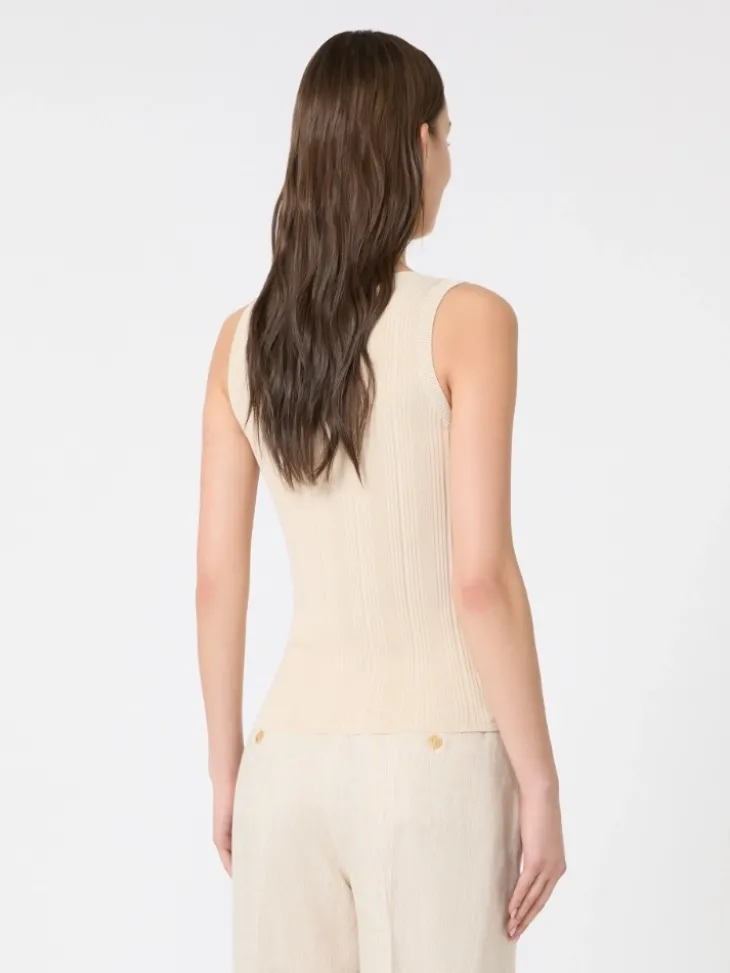 Viscose yarn sleeveless jumper - BEIGE