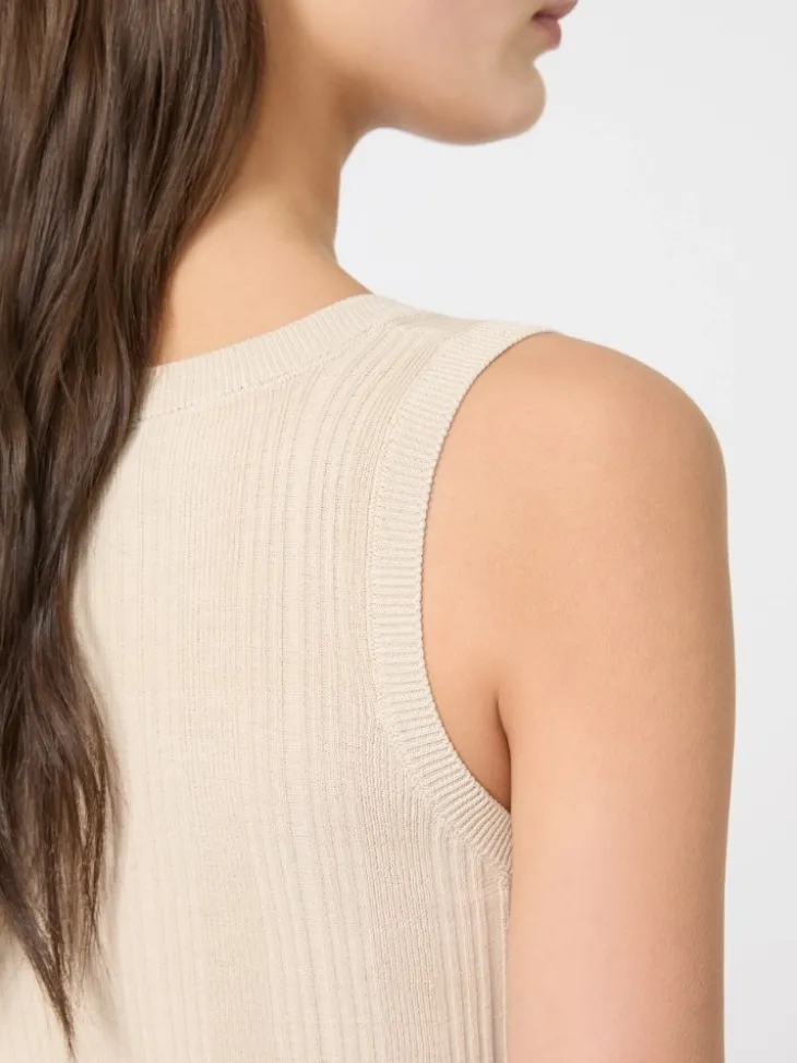 Viscose yarn sleeveless jumper - BEIGE