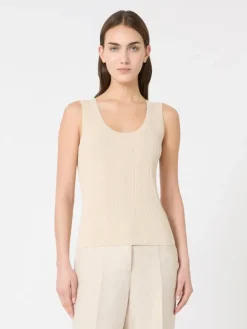 Viscose yarn sleeveless jumper - BEIGE
