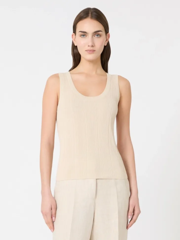 Viscose yarn sleeveless jumper - BEIGE