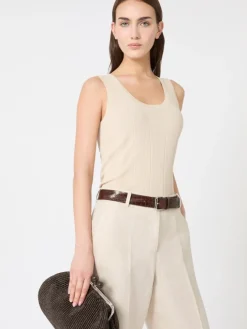 Viscose yarn sleeveless jumper - BEIGE
