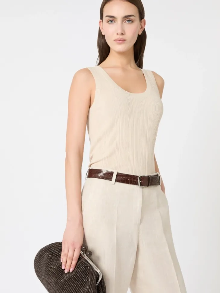 Viscose yarn sleeveless jumper - BEIGE