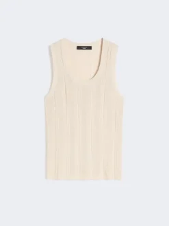 Viscose yarn sleeveless jumper - BEIGE