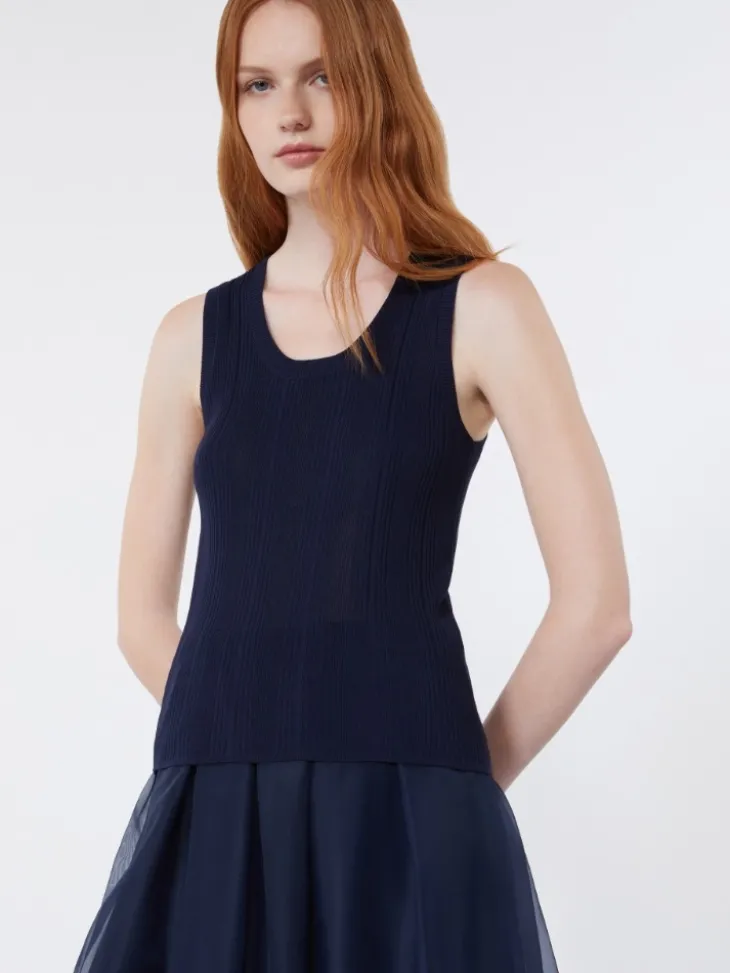 Viscose yarn sleeveless jumper - NAVY