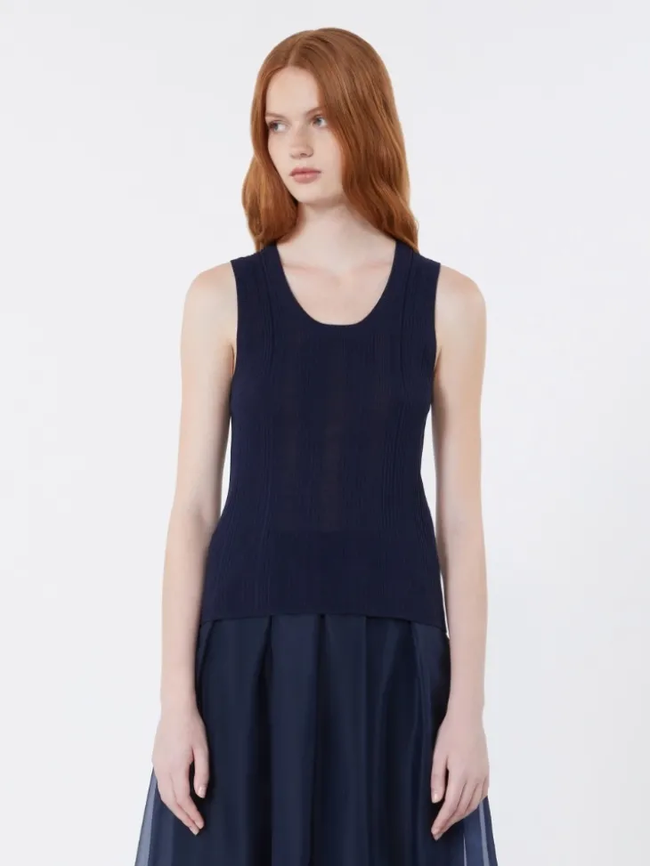 Viscose yarn sleeveless jumper - NAVY