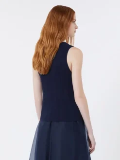 Viscose yarn sleeveless jumper - NAVY