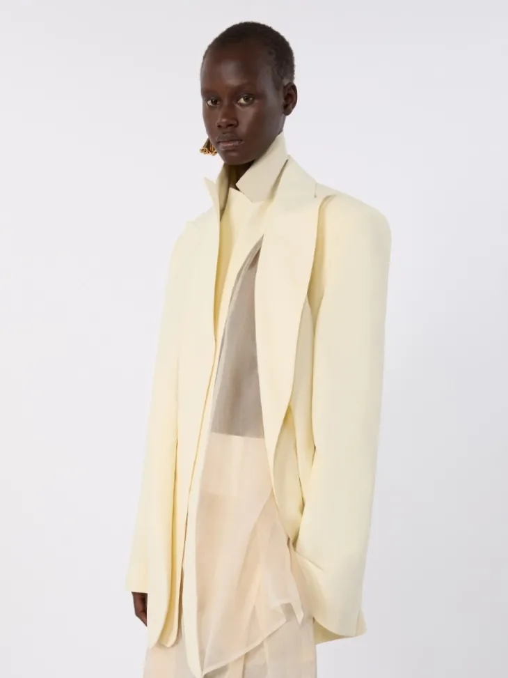 Viscose-blend double-collar blazer - LIGHT YELLOW