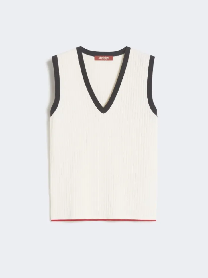 Viscose-blend yarn tank top - WHITE BLUE