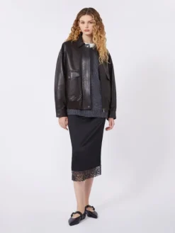 Washed satin skirt - BLACK