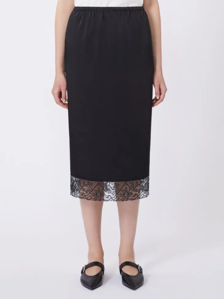 Washed satin skirt - BLACK