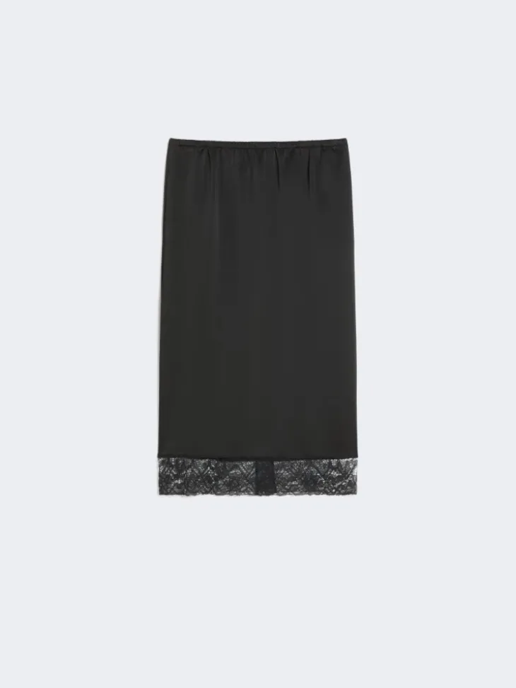 Washed satin skirt - BLACK