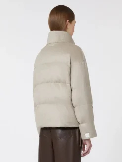 Water-repellent canvas and camel down jacket - SAND