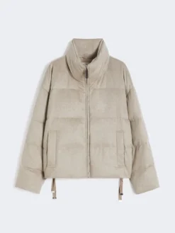 Water-repellent canvas and camel down jacket - SAND