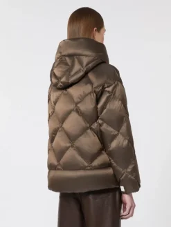 Water-repellent canvas belted down jacket - HAZELNUT BROWN