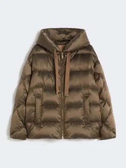 Water-repellent canvas belted down jacket - HAZELNUT BROWN
