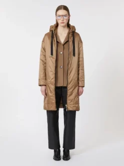 Water-repellent canvas padded parka - CAMEL