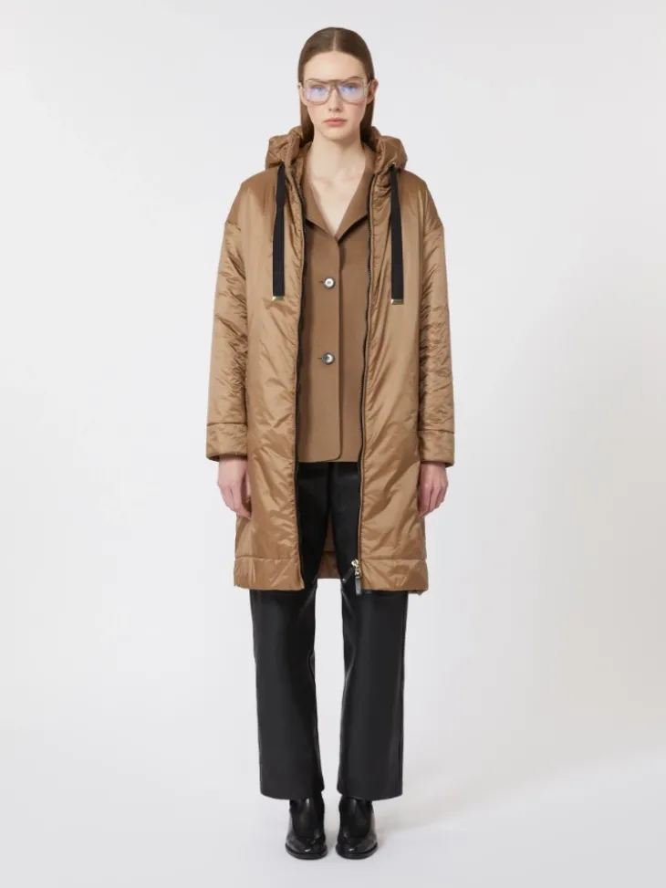 Water-repellent canvas padded parka - CAMEL